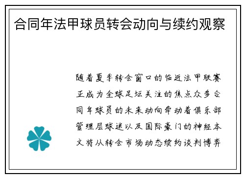 合同年法甲球员转会动向与续约观察