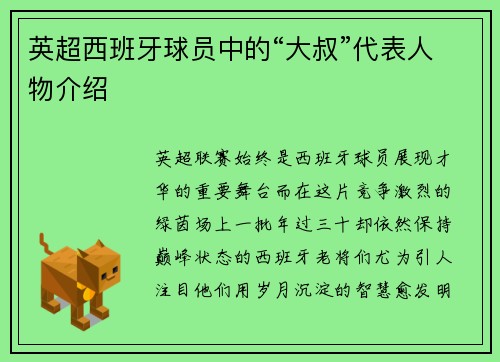 英超西班牙球员中的“大叔”代表人物介绍
